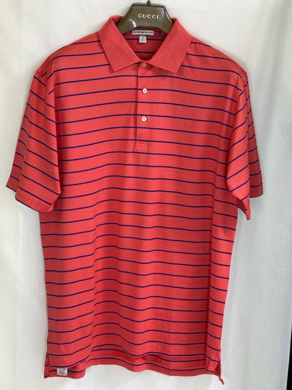 Peter Millar Men's Short Sleeves w/ Collar Striped Polo Shirt - Salmon Red - XL
